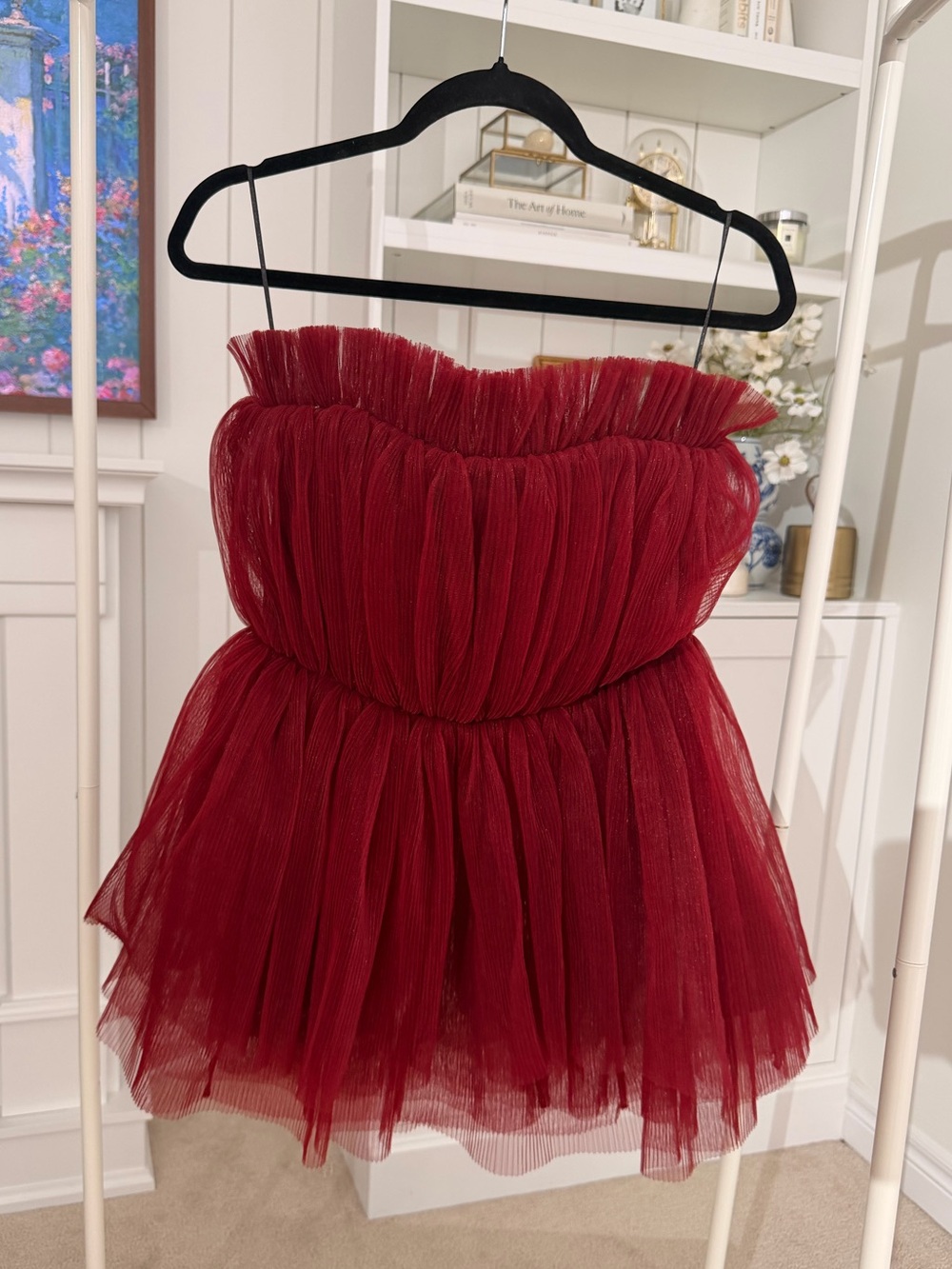 Maroon Strapless Tulle Party Dress